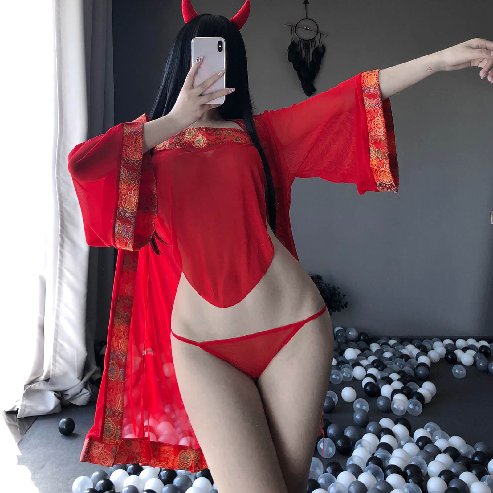 レディース着物 日本伝統風刺繍ローブ 浴衣コスチュームパジャマセット
