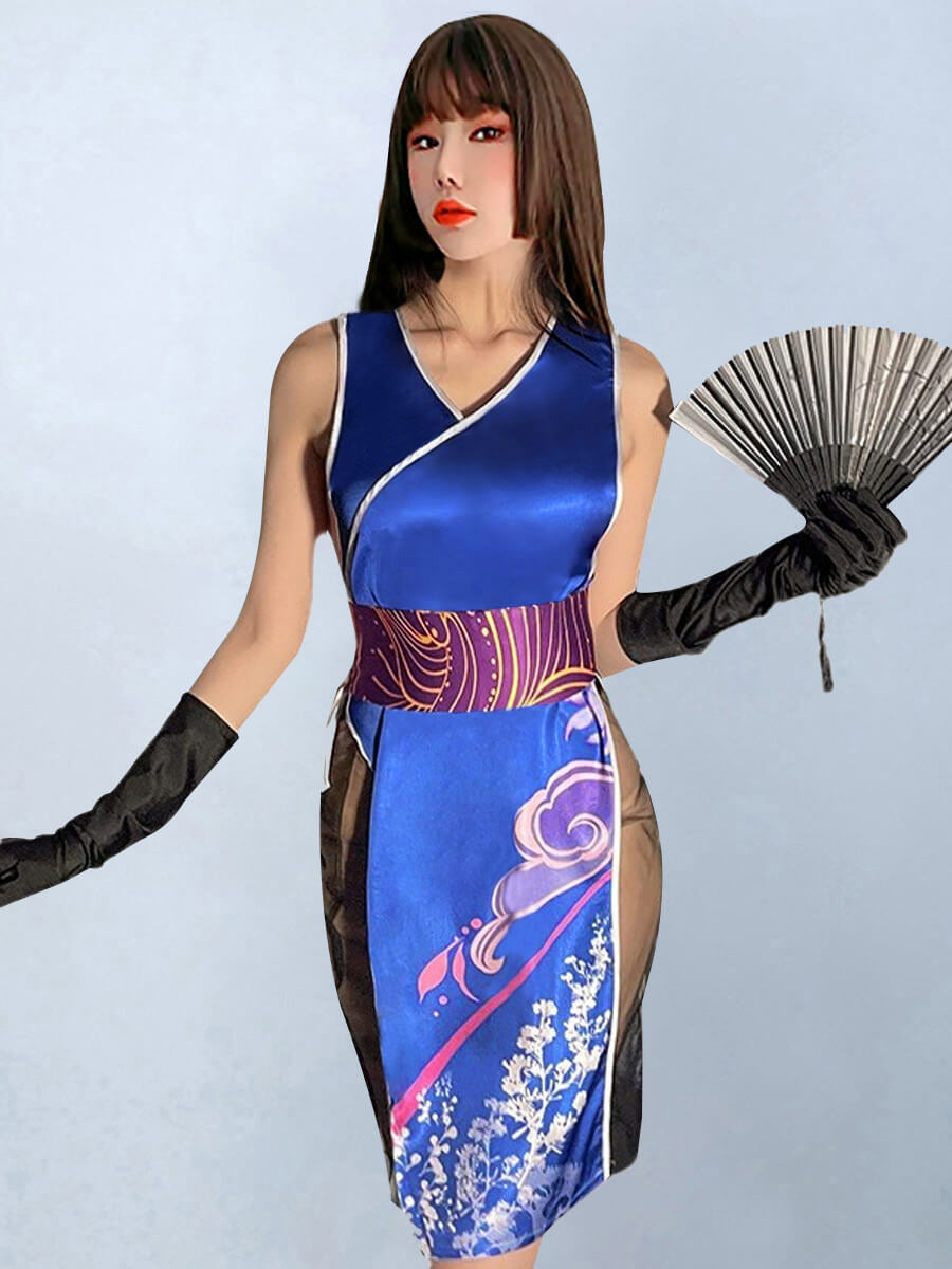 セクシーチャイナ風ドレス 日本風シルク着物ローブ
