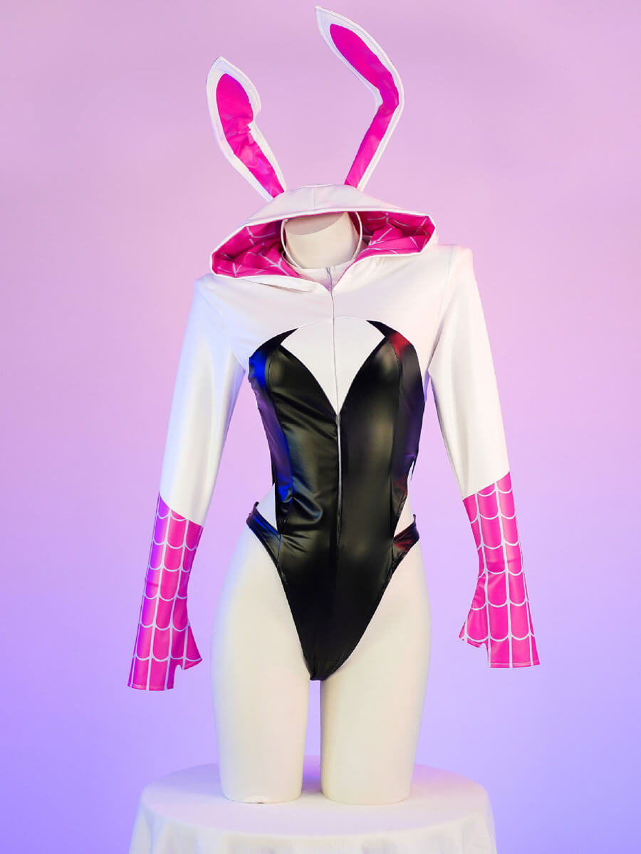 セクシーコスプレ PU レザースパイダーウェブボディスーツ