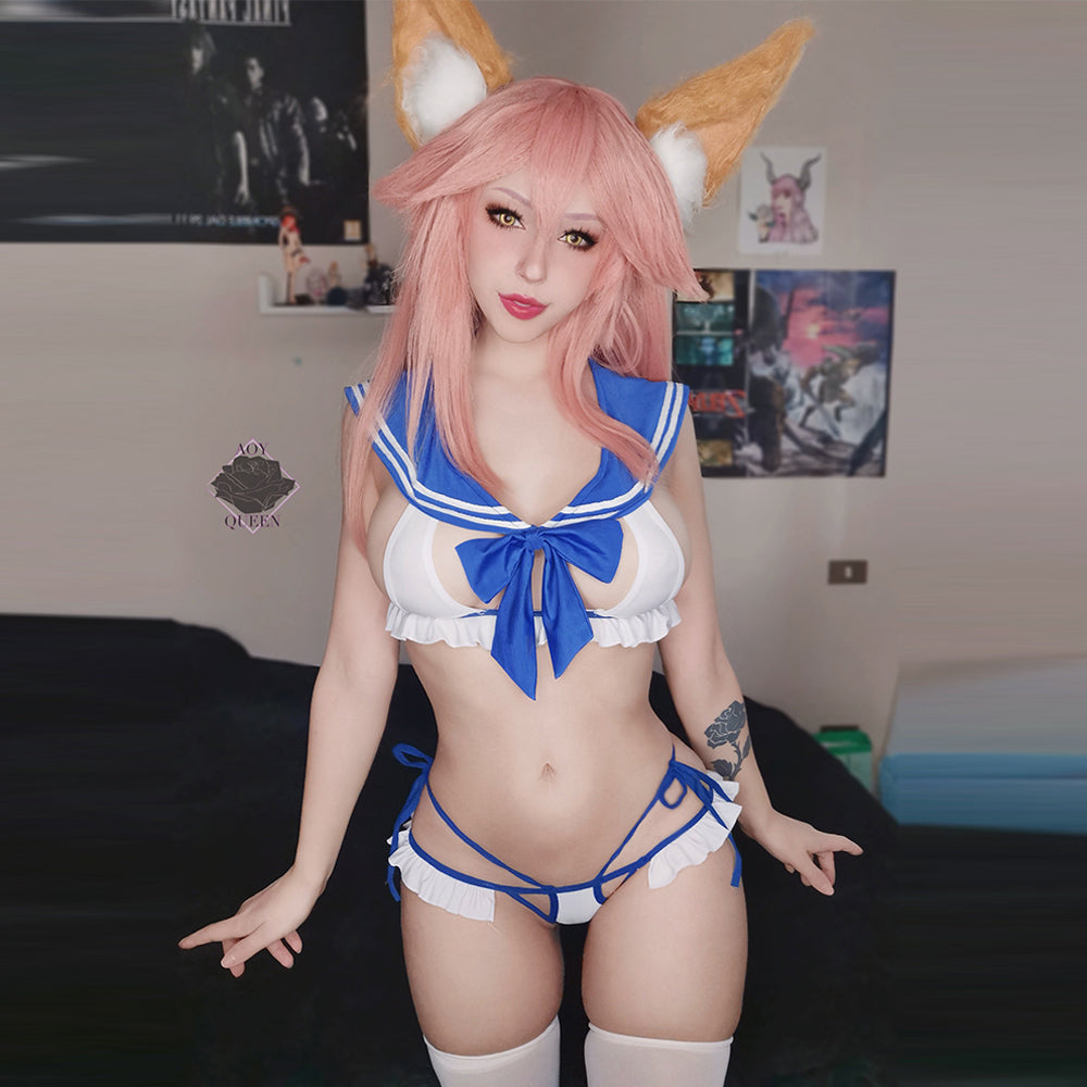 セクシー女子コスプレ 日本風セーラー襟リボンホロビキニ アジア風学生ランジェリー
