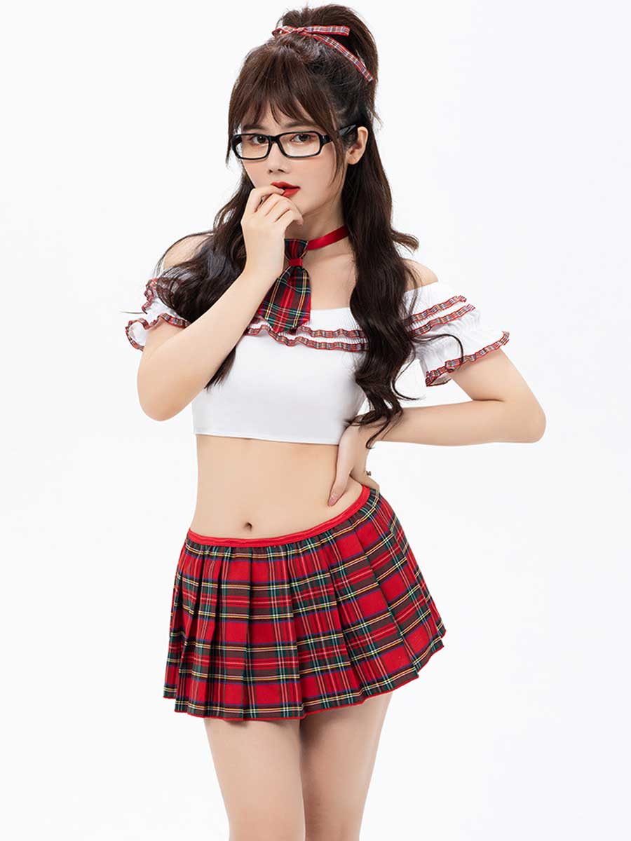セクシーアジアンコスプレ プレード学校制服スカートセット